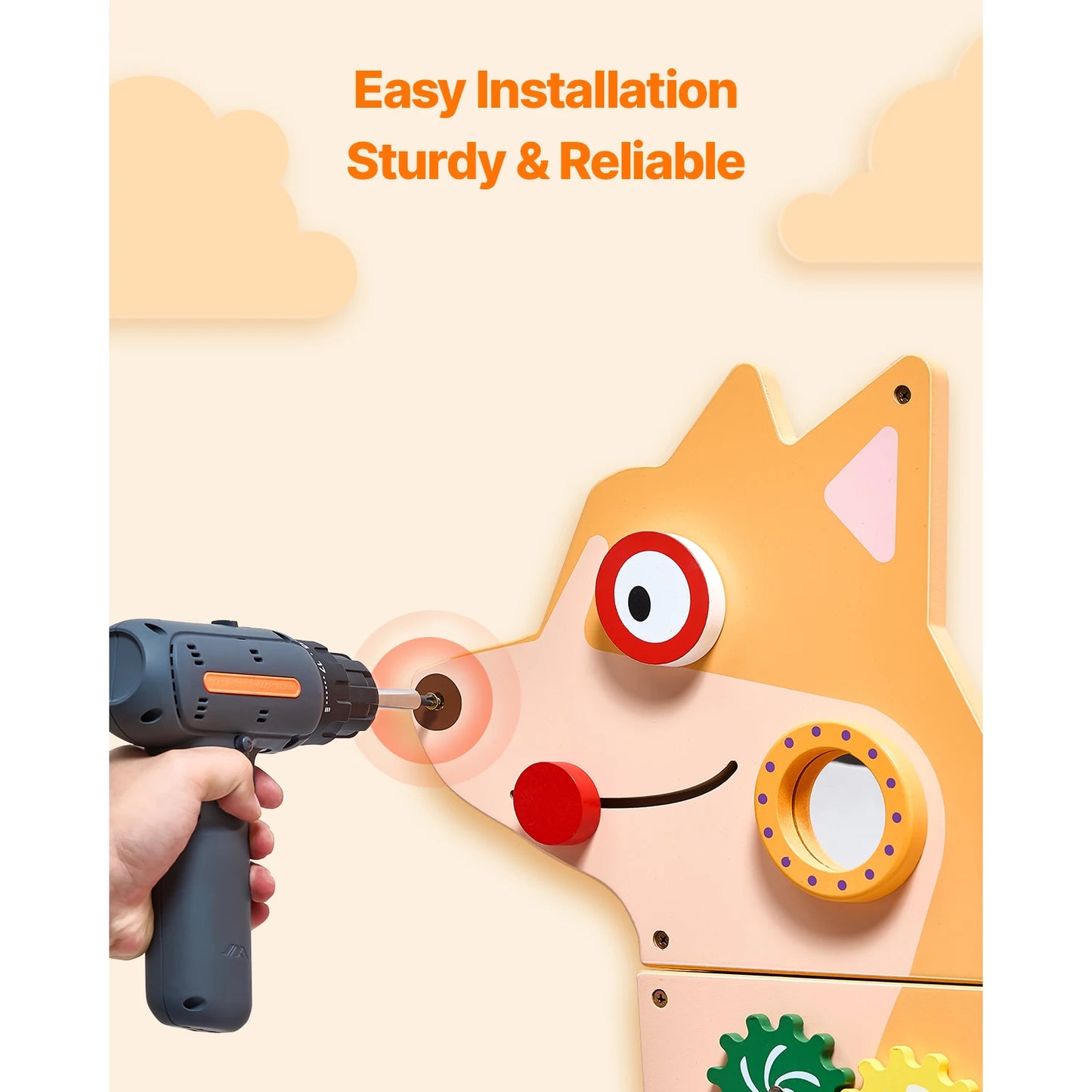 SucceBuy Puppy Kids Wall Busy Panels 12 Activities Board Montessori Sensory Learning Activity Center for Children Playroom Toys