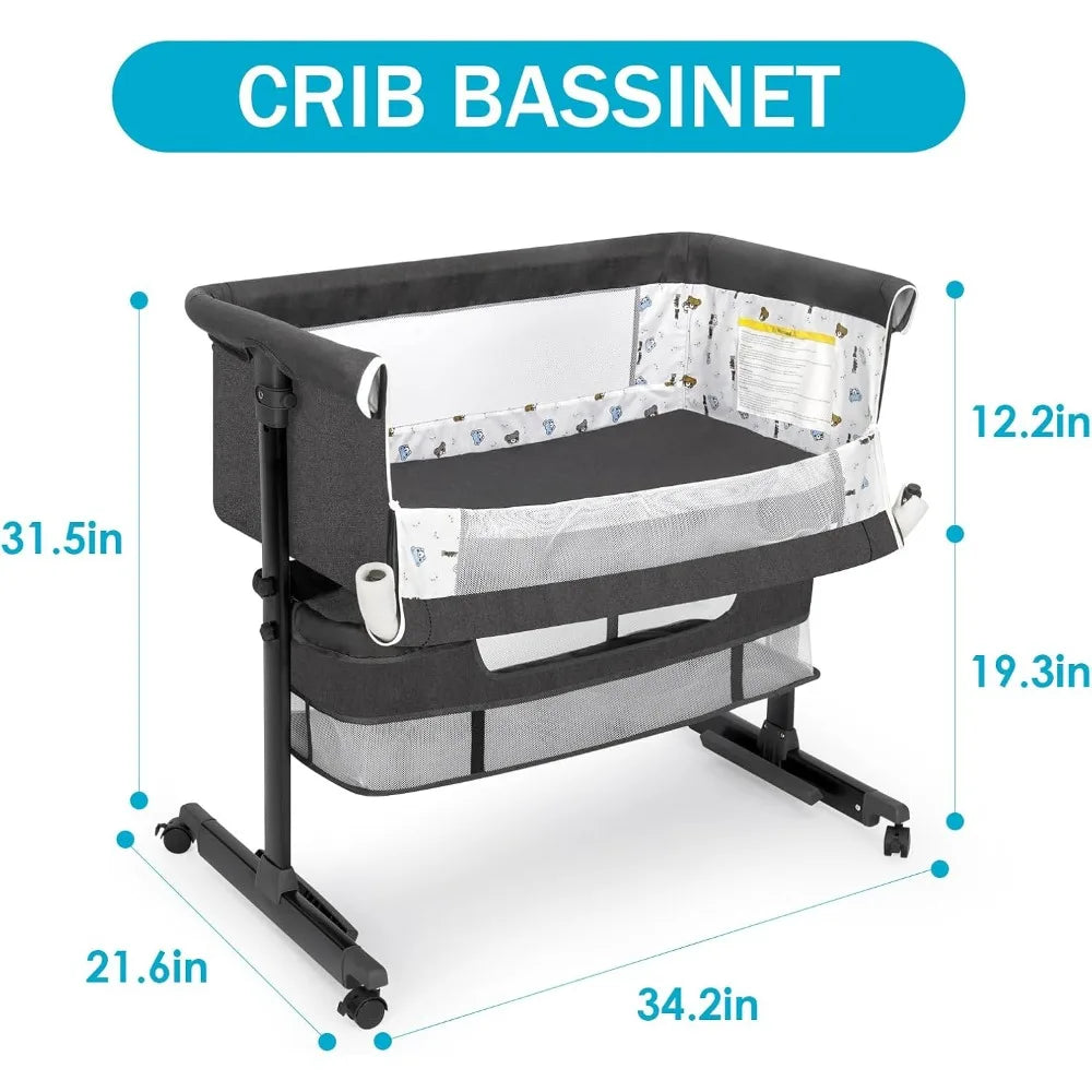 Baby Bassinet, Baby Basinet Bedside Sleeper, Easy to Fold Portable Crib Side Bassinet 2025new Style Girl/boy bassinets (Dark Gra
