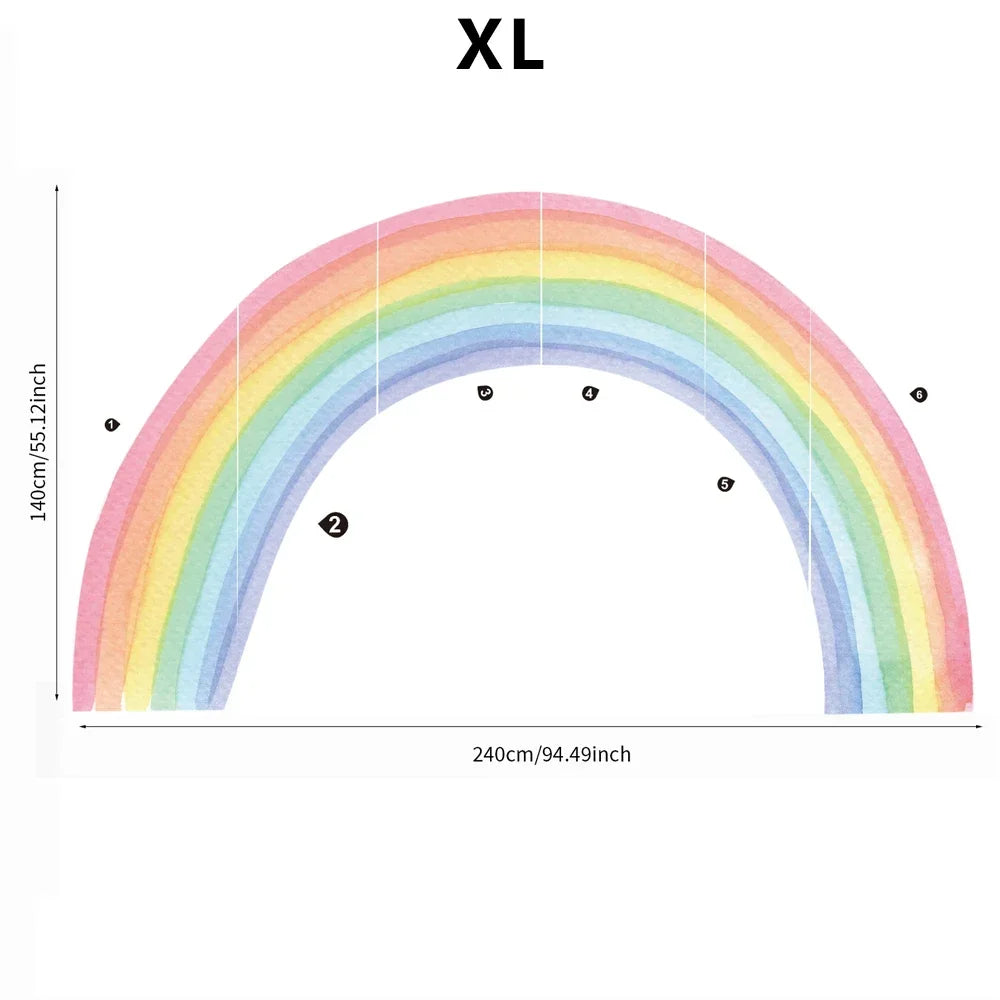 Large Rainbow Pastel Wall stickers Mural Nursery Kids Room Wall Decals Baby Shower Playroom Decorations Baby Boy Girl Gift Tiles