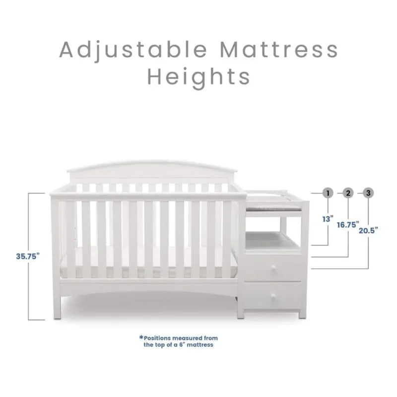 3-in-1 Convertible Crib with Changer, White Baby Nursery Furniture for Newborn to Toddler