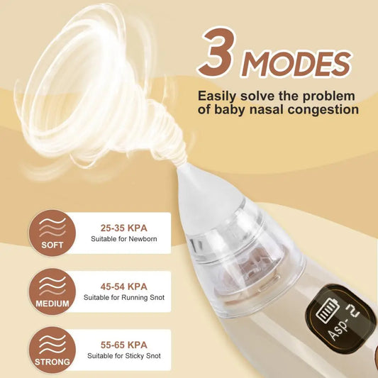 Electric Baby Nose Vacuum Cleaner Adjustable Infant Nasal Aspirator Rechargeable with 3 Silicone Nozzles for Newborns Toddlers