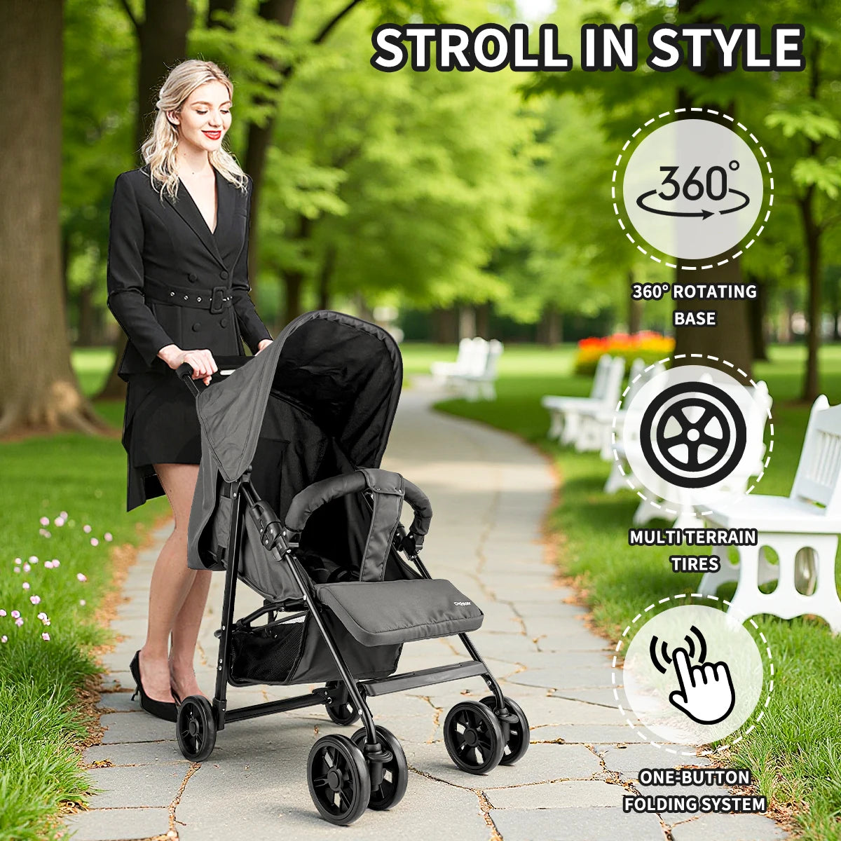 2 in 1 Baby Stroller Wagon Lightweight Foldable Convertible Newborn to Toddler Pushchair 0-3 Years camper van Storage cart
