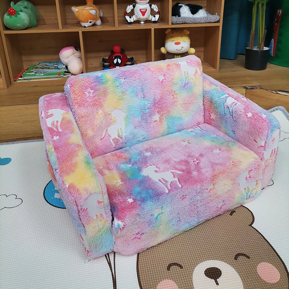 Kids Couch Fold Out Kid Sofa Chair Toddler Convertible Sofa to Lounger Pull Out Couch Glow in The Dark Sofa Chair for Boys Girls