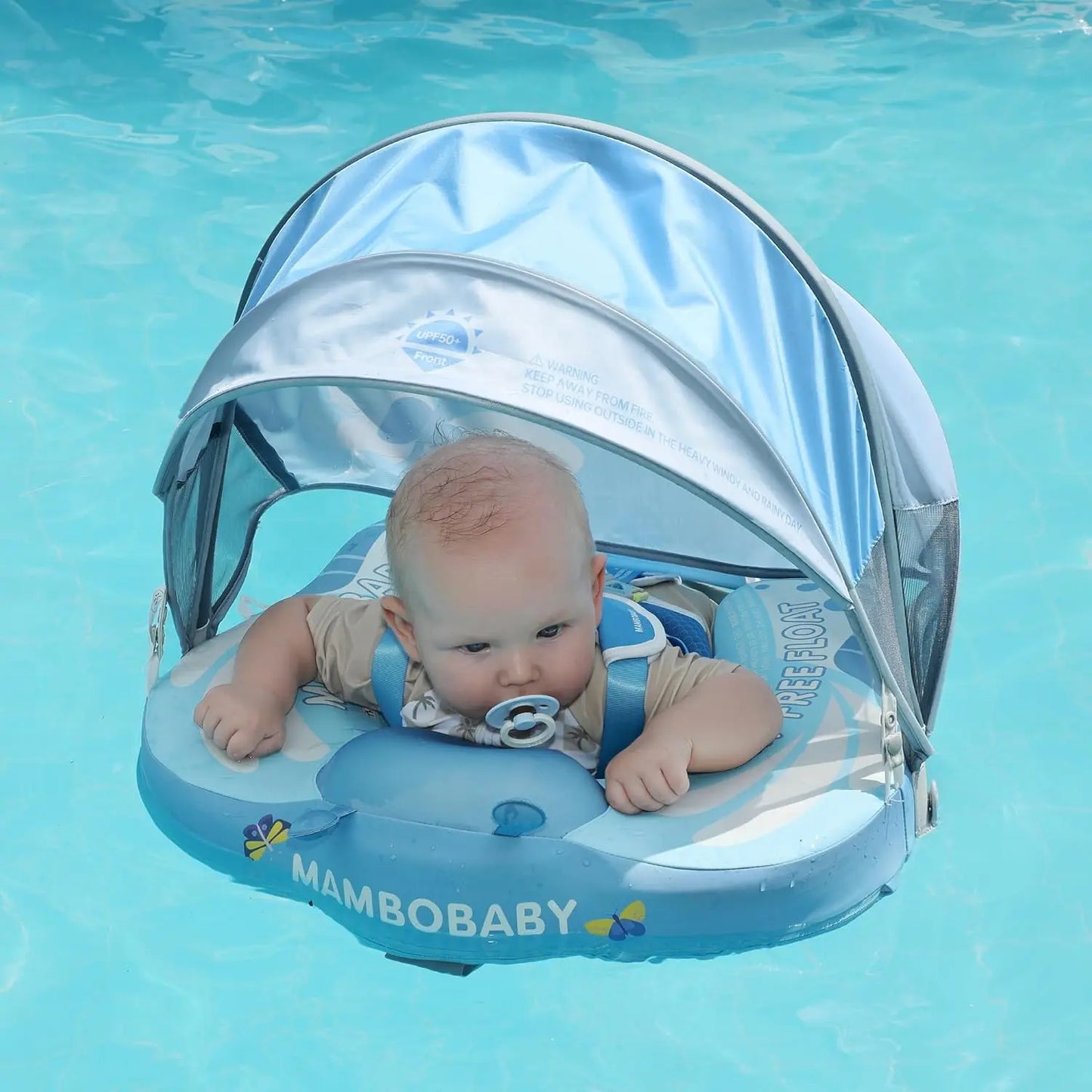 HECCEI Float Add Tail Newest Mambobaby Swim Float with Canopy Solid Pool Infant Swim Trainer Swimming Lying Waist 3-24 Months