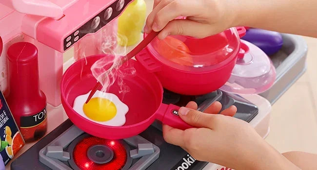 Kids Kitchen Playset ，Kitchen Set for Toddlers 1-3 3-5, Cooking Stove, Play Sink and Kitchen Accessories, Toy Kitchen (Pink)