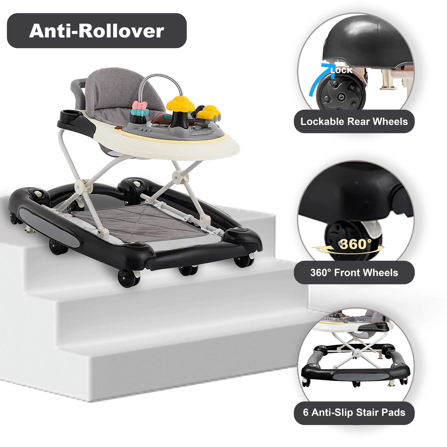 Baby Multi-Functional Comfortable Walker With Awning Anti-Rollover Baby Walker Can Sit Adjust And Shake The Walker For Boy Girls