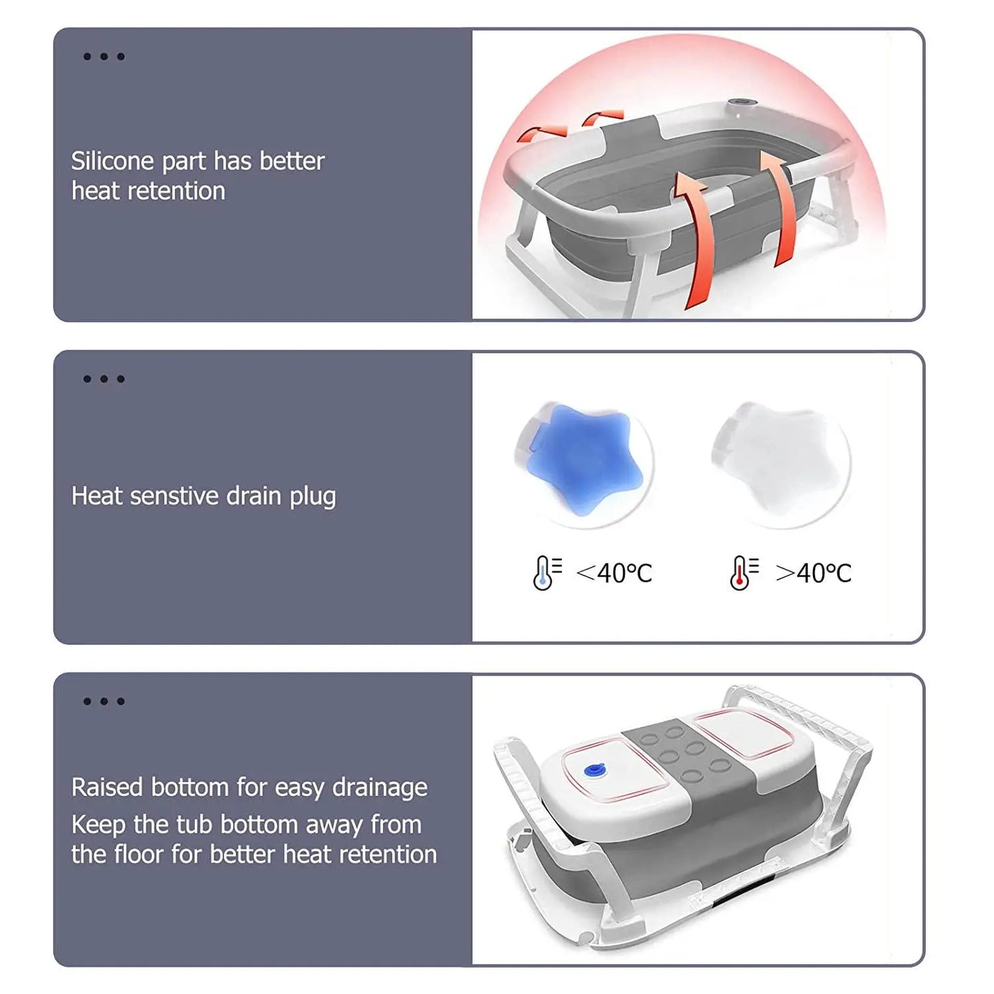 Eco-friendly Baby Bath with Temperature Indicator,Foldable Baby Bathtub for Newborn Baby Bath Tub,Infant Bath Tub with bath mat
