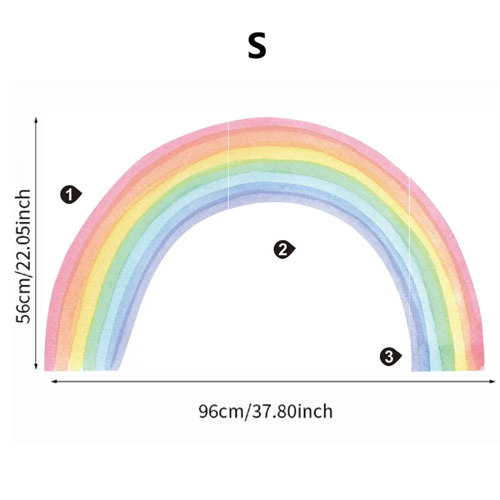 Large Rainbow Pastel Wall stickers Mural Nursery Kids Room Wall Decals Baby Shower Playroom Decorations Baby Boy Girl Gift Tiles