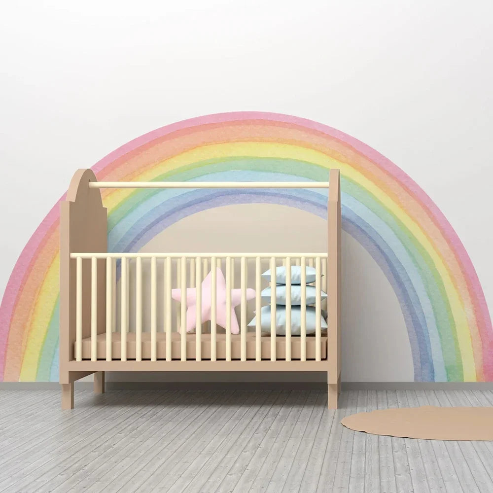 Large Rainbow Pastel Wall stickers Mural Nursery Kids Room Wall Decals Baby Shower Playroom Decorations Baby Boy Girl Gift Tiles