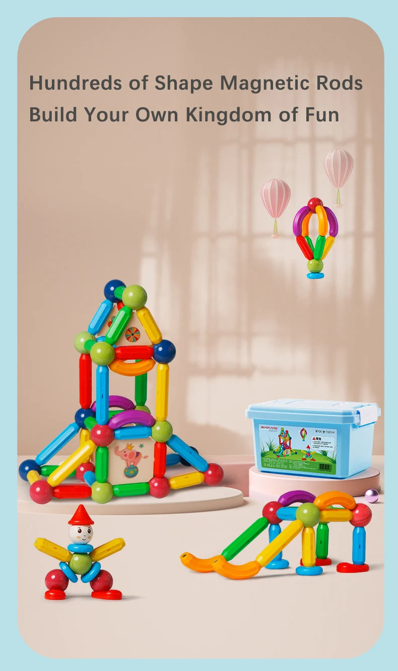 Romboss 10/26/48/78/101/136pcs Magnetic Constructor Blocks Set Magnet Rods Montessori Educational Building Toys Kids Xmas Gifts