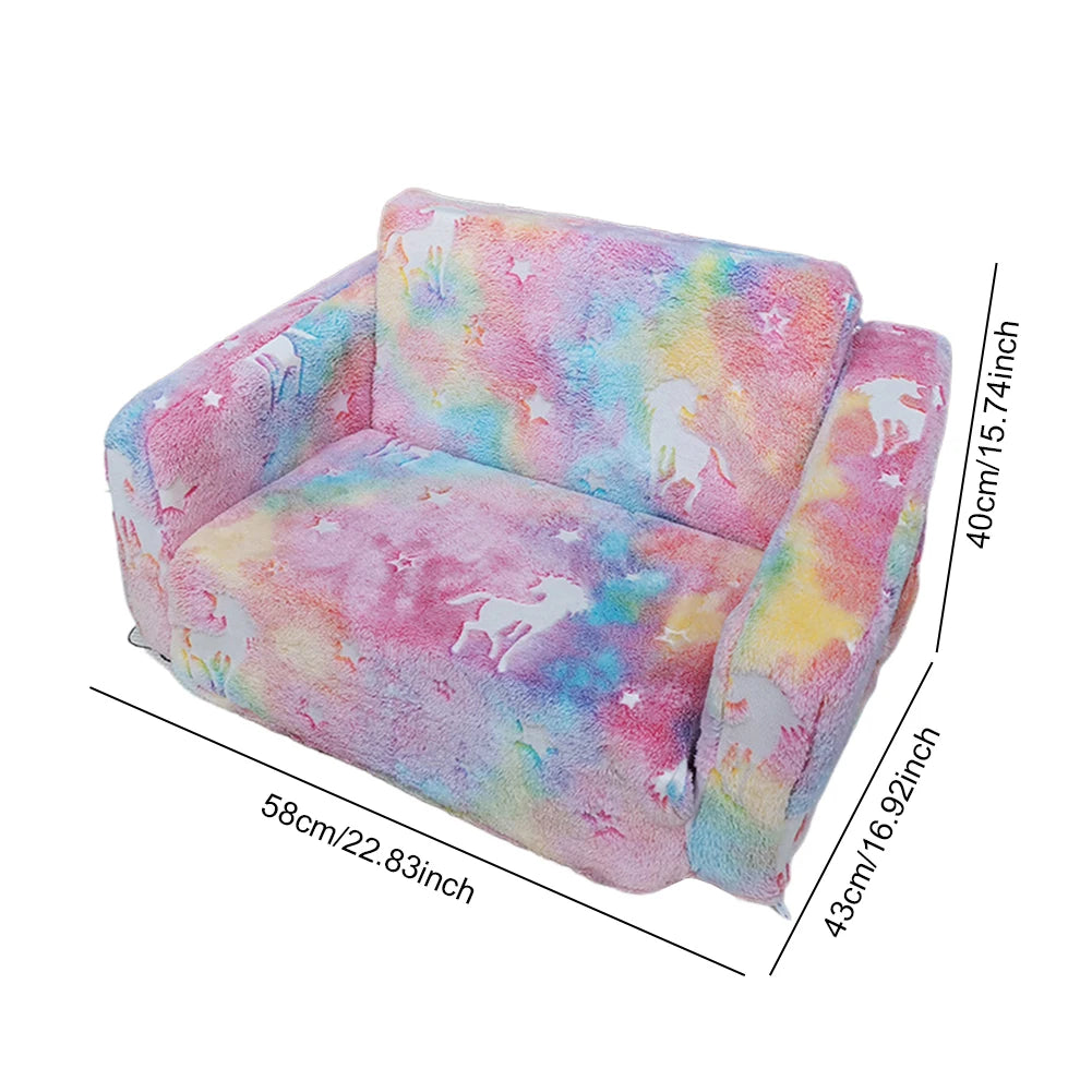 Kids Couch Fold Out Kid Sofa Chair Toddler Convertible Sofa to Lounger Pull Out Couch Glow in The Dark Sofa Chair for Boys Girls