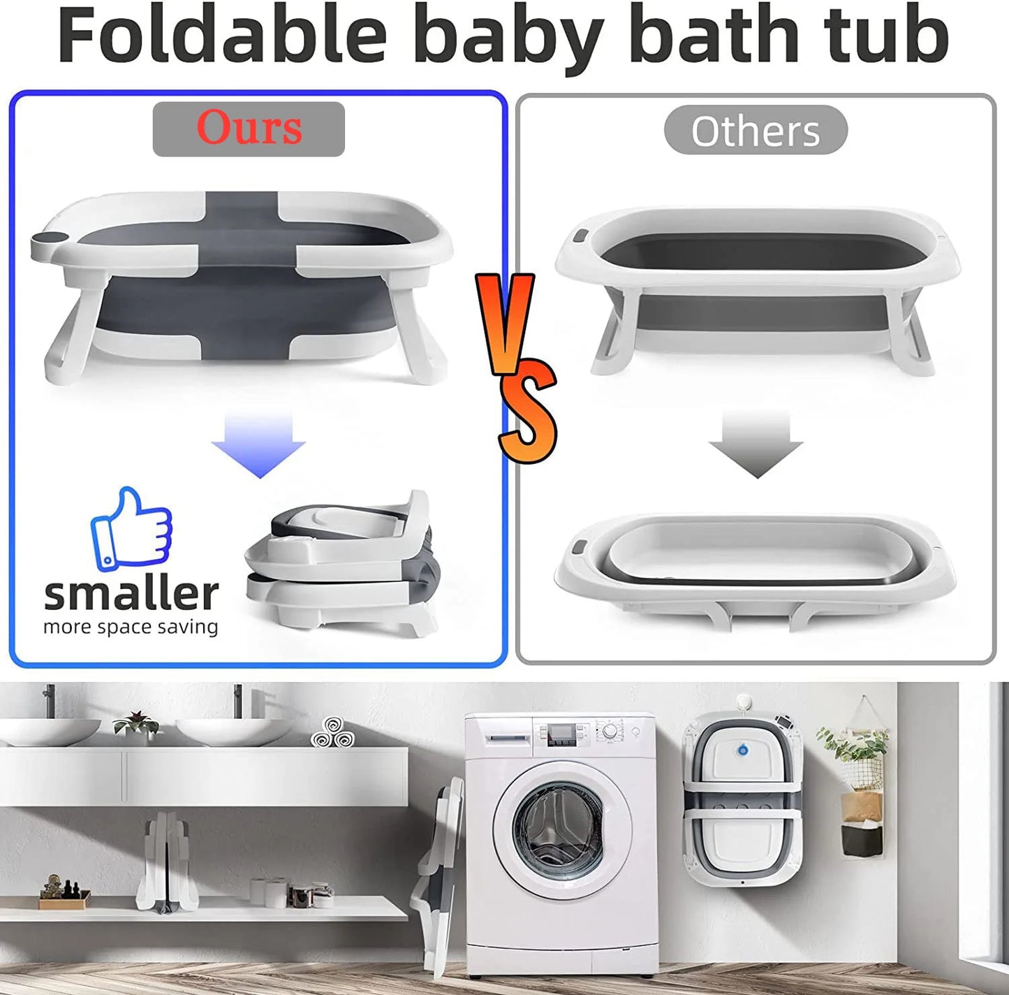 Eco-friendly Baby Bath with Temperature Indicator,Foldable Baby Bathtub for Newborn Baby Bath Tub,Infant Bath Tub with bath mat