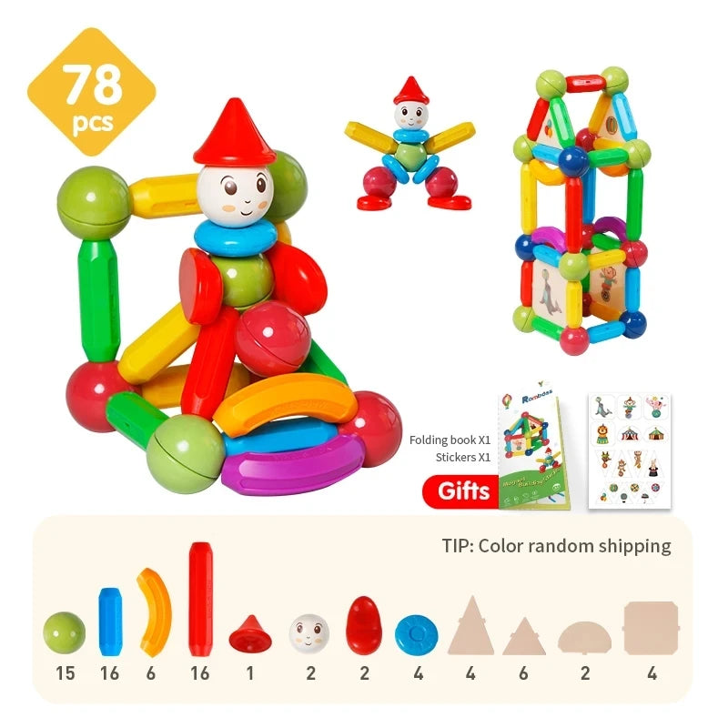 Romboss 10/26/48/78/101/136pcs Magnetic Constructor Blocks Set Magnet Rods Montessori Educational Building Toys Kids Xmas Gifts