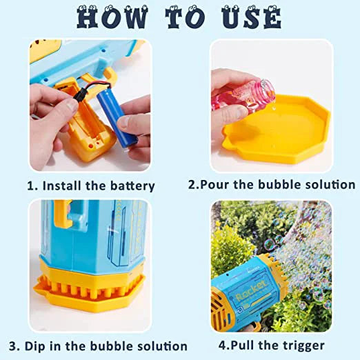 Bubble Gun Kids Toys Rocket 69 Holes Soap Bubbles Machine Gun Shape Automatic Blower With Light Pomperos Outdoor Toy Gifts Party