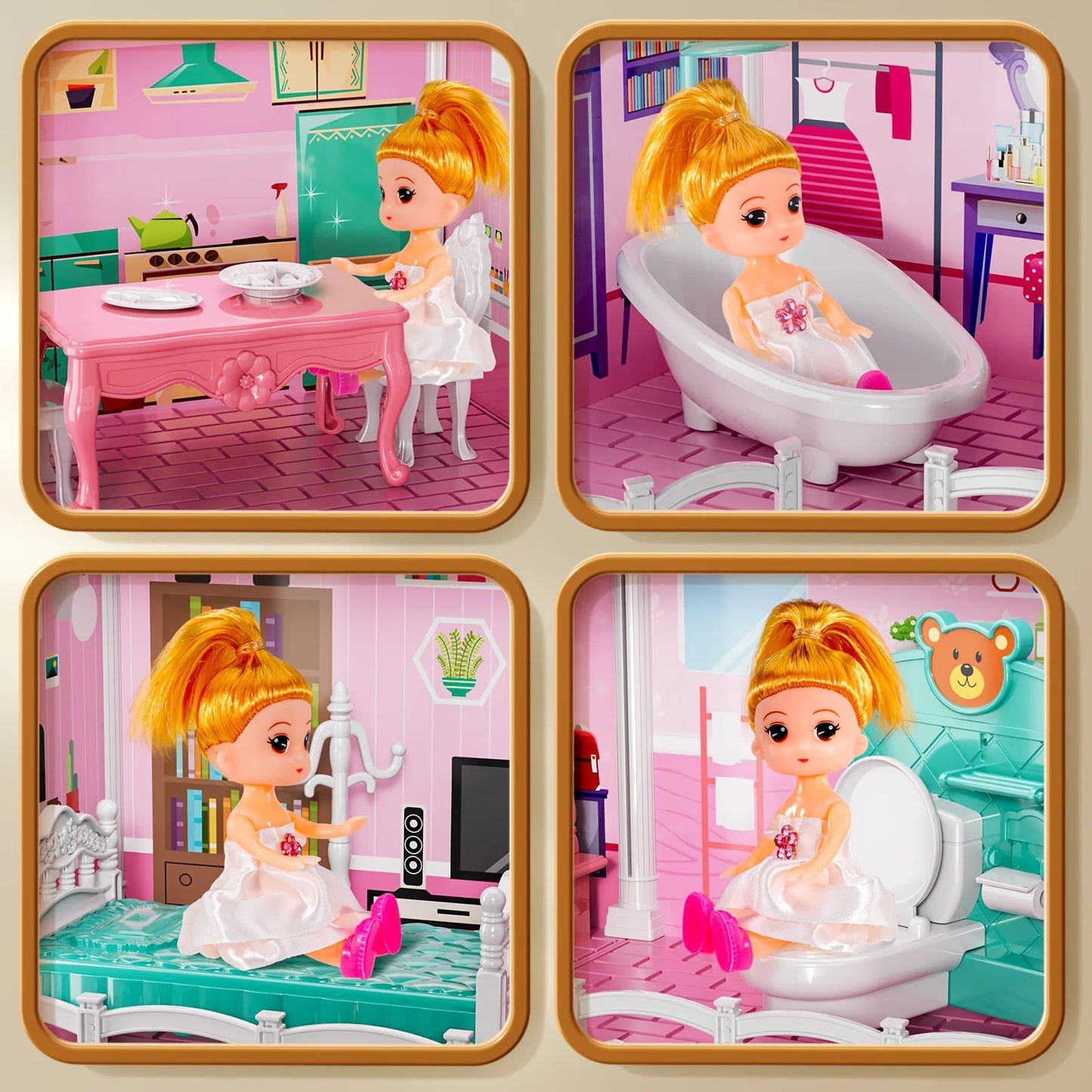 Pretend Play Villa Kids Toys For 3-8 Ages Girls 12 Rooms Doll House With 2 Dolls And Accessories Slide Birthday Gifts For Girls