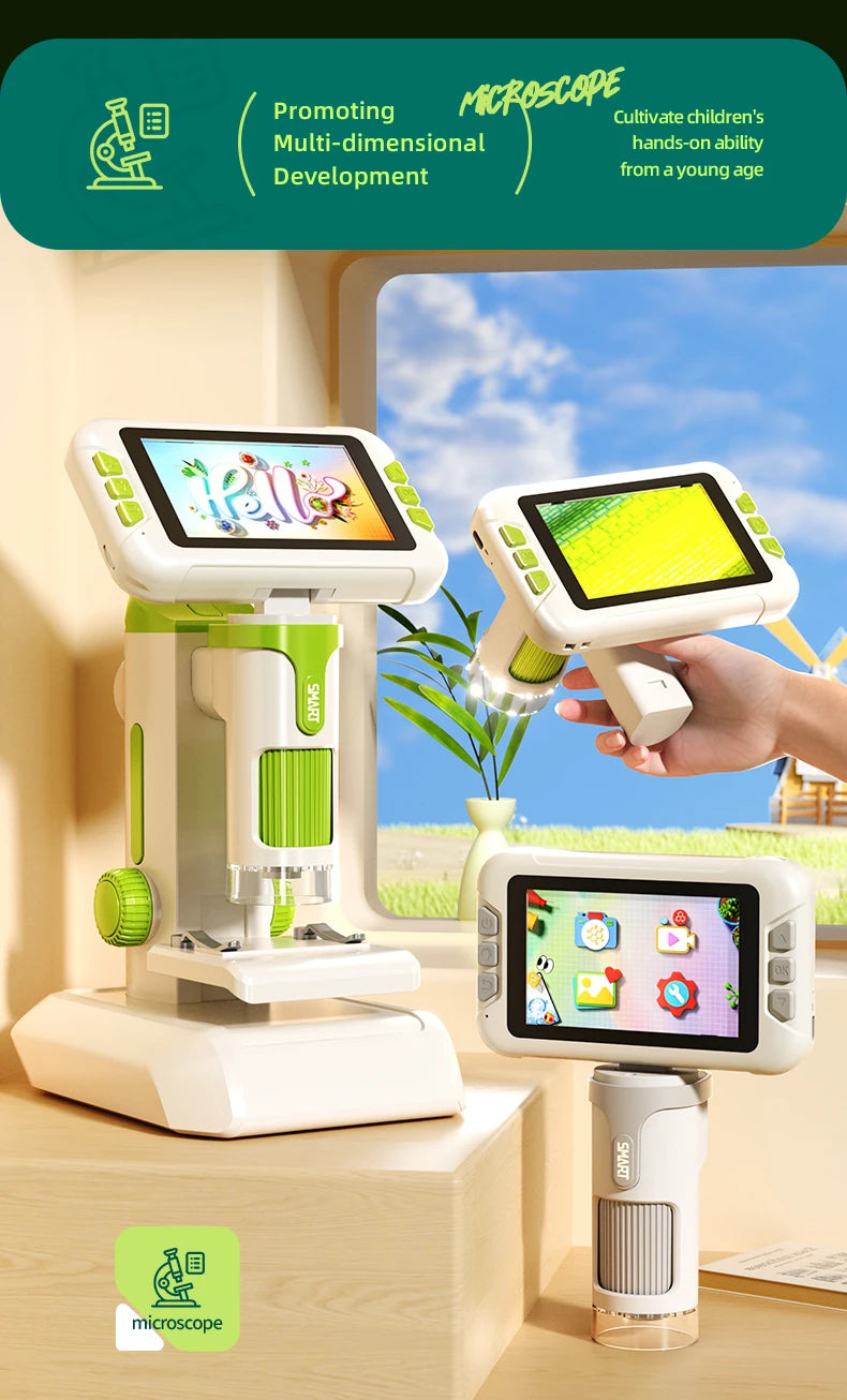 US Local Ship Mini Handheld Children Microscope 1600x with 3.97 Inch Screen Camera Scientific Instruments Kids Birthday Gift