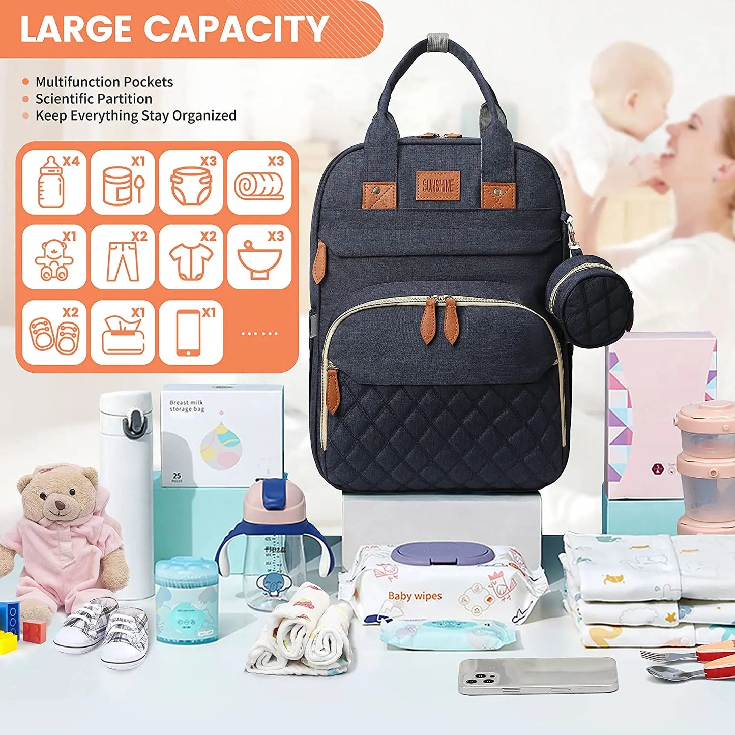 3 In 1 Diaper Bag Backpack Foldable Baby Bed Waterproof Travel Bag with USB Charge Diaper Bag Backpack with Changing Bed 3 types