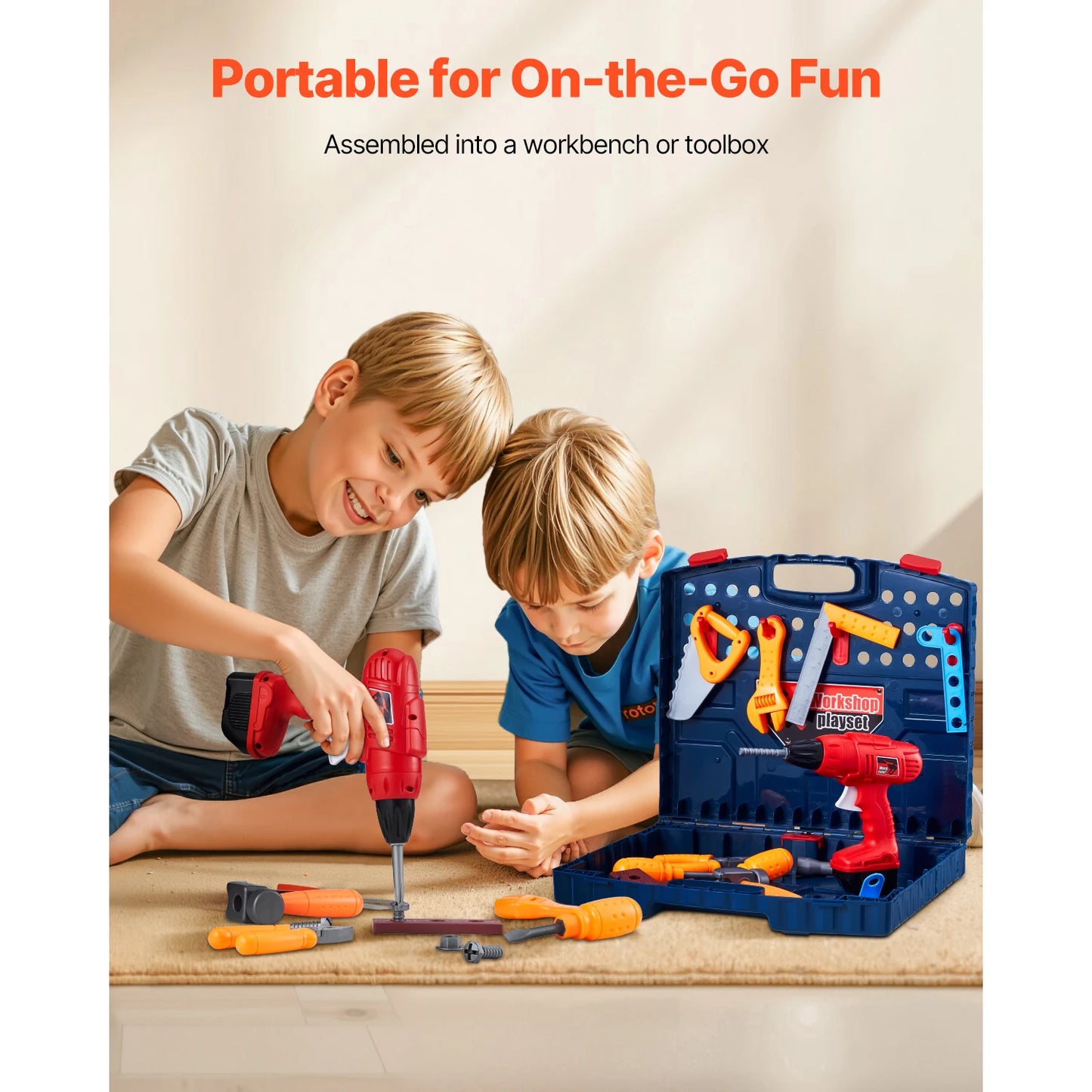 SucceBuy 56pcs Kids Work Bench Tool Set with Realistic Tools Pretend Play Construction Workbench Toys for Toddler Children Toys