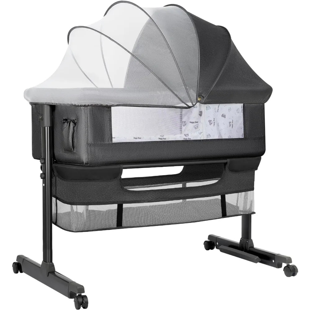 Baby Bassinet, Baby Basinet Bedside Sleeper, Easy to Fold Portable Crib Side Bassinet 2025new Style Girl/boy bassinets (Dark Gra