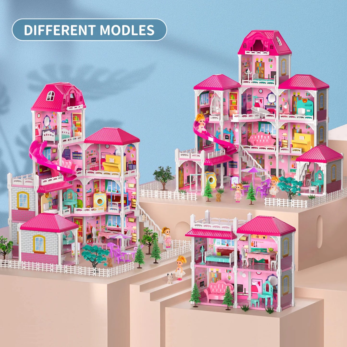 Pretend Play Villa Kids Toys For 3-8 Ages Girls 12 Rooms Doll House With 2 Dolls And Accessories Slide Birthday Gifts For Girls