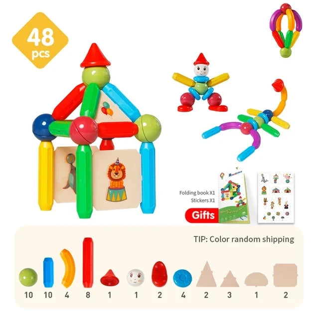 Romboss 10/26/48/78/101/136pcs Magnetic Constructor Blocks Set Magnet Rods Montessori Educational Building Toys Kids Xmas Gifts