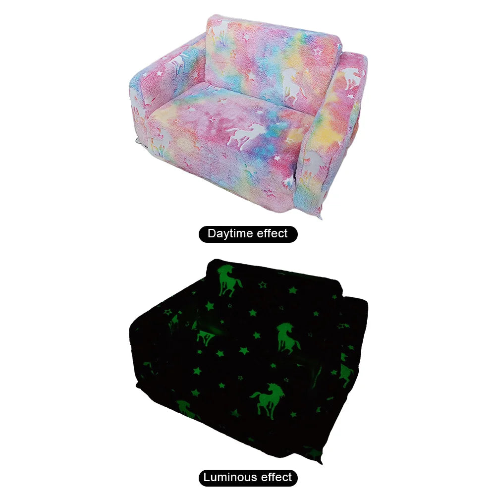 Kids Couch Fold Out Kid Sofa Chair Toddler Convertible Sofa to Lounger Pull Out Couch Glow in The Dark Sofa Chair for Boys Girls