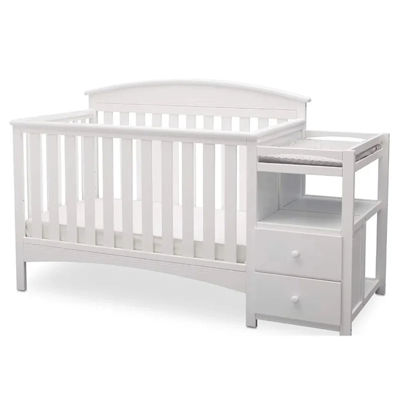 3-in-1 Convertible Crib with Changer, White Baby Nursery Furniture for Newborn to Toddler
