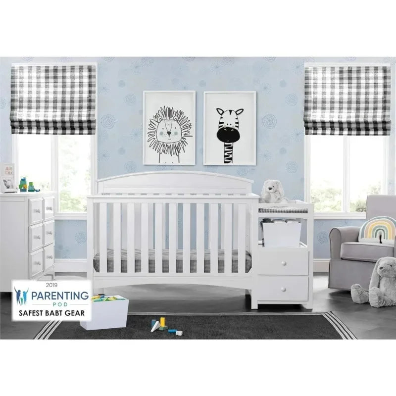 3-in-1 Convertible Crib with Changer, White Baby Nursery Furniture for Newborn to Toddler