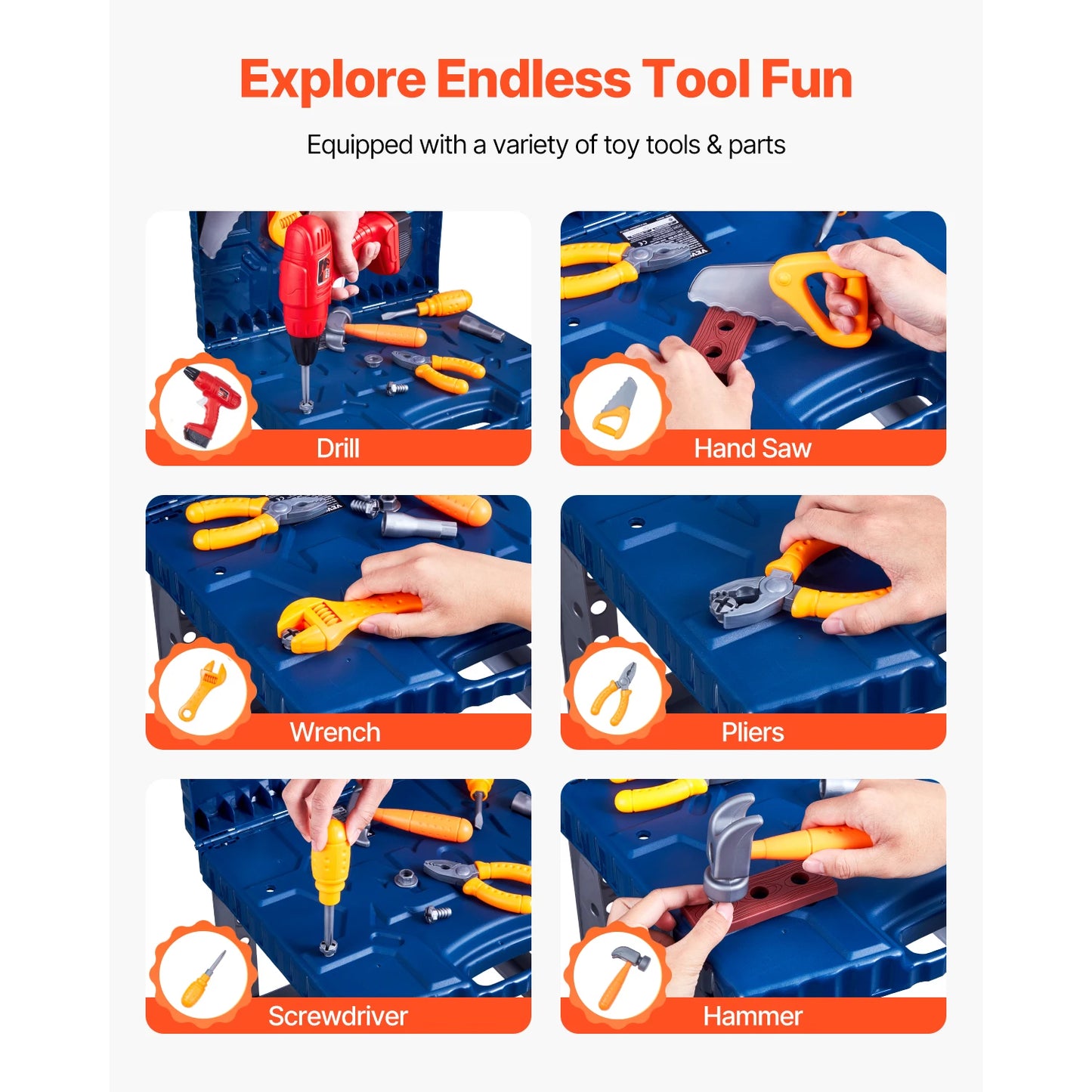 SucceBuy 56pcs Kids Work Bench Tool Set with Realistic Tools Pretend Play Construction Workbench Toys for Toddler Children Toys