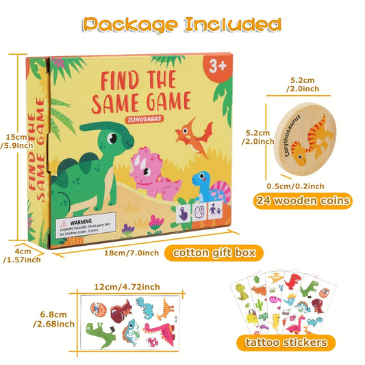 Dinosaur wooden memory matching game, color recognition observation educational toy teaching aid, suitable for children's birthd
