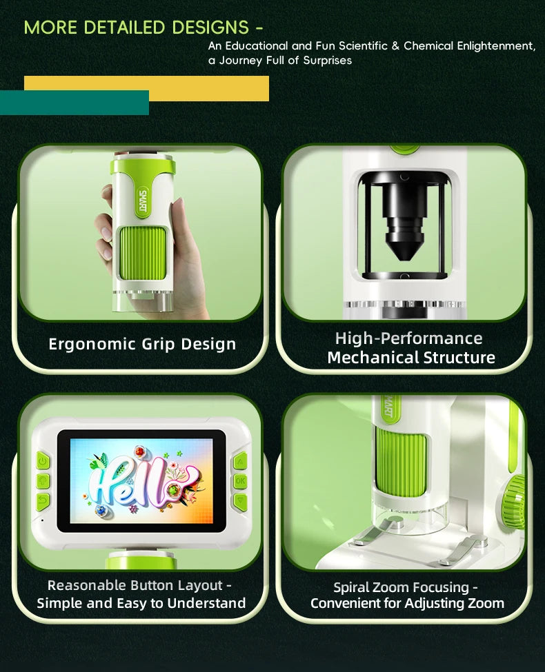 US Local Ship Mini Handheld Children Microscope 1600x with 3.97 Inch Screen Camera Scientific Instruments Kids Birthday Gift