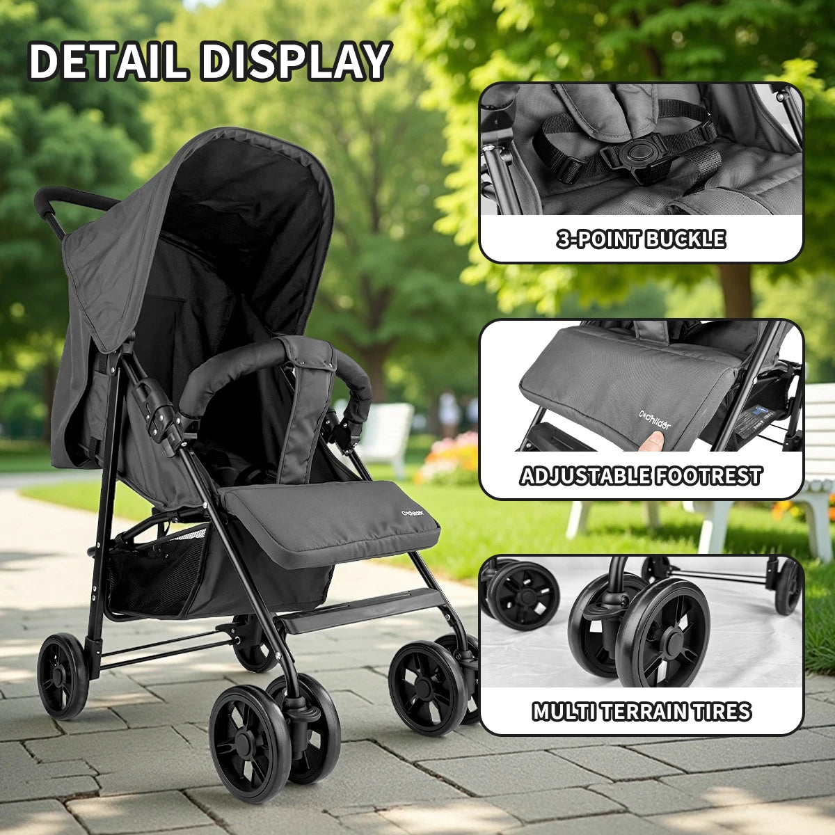 2 in 1 Baby Stroller Wagon Lightweight Foldable Convertible Newborn to Toddler Pushchair 0-3 Years camper van Storage cart