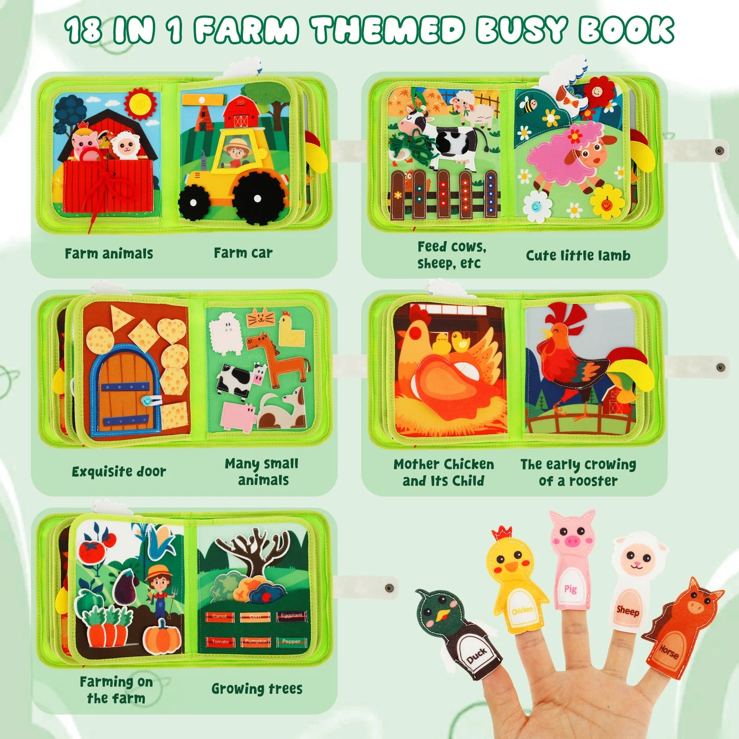 Toddlers Montessori Toys Busy Board Farm Animal Scene Storytelling Activity Toy Quiet Book Felt Activity Educational Sensory Toy