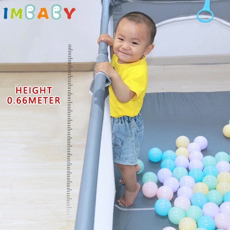 IMBABY Playpen for 0-6Y Large Safety Play Yard Indoor/Outdoor Kids Play Area with Pull tab Playground Dry Ball Pool