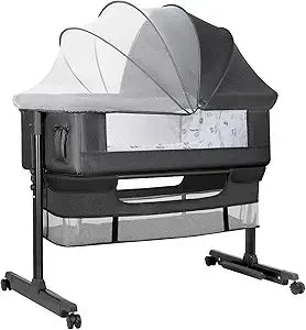 Baby Bassinet, Baby Basinet Bedside Sleeper, Easy to Fold Portable Crib Side Bassinet 2025new Style Girl/boy bassinets (Dark Gra
