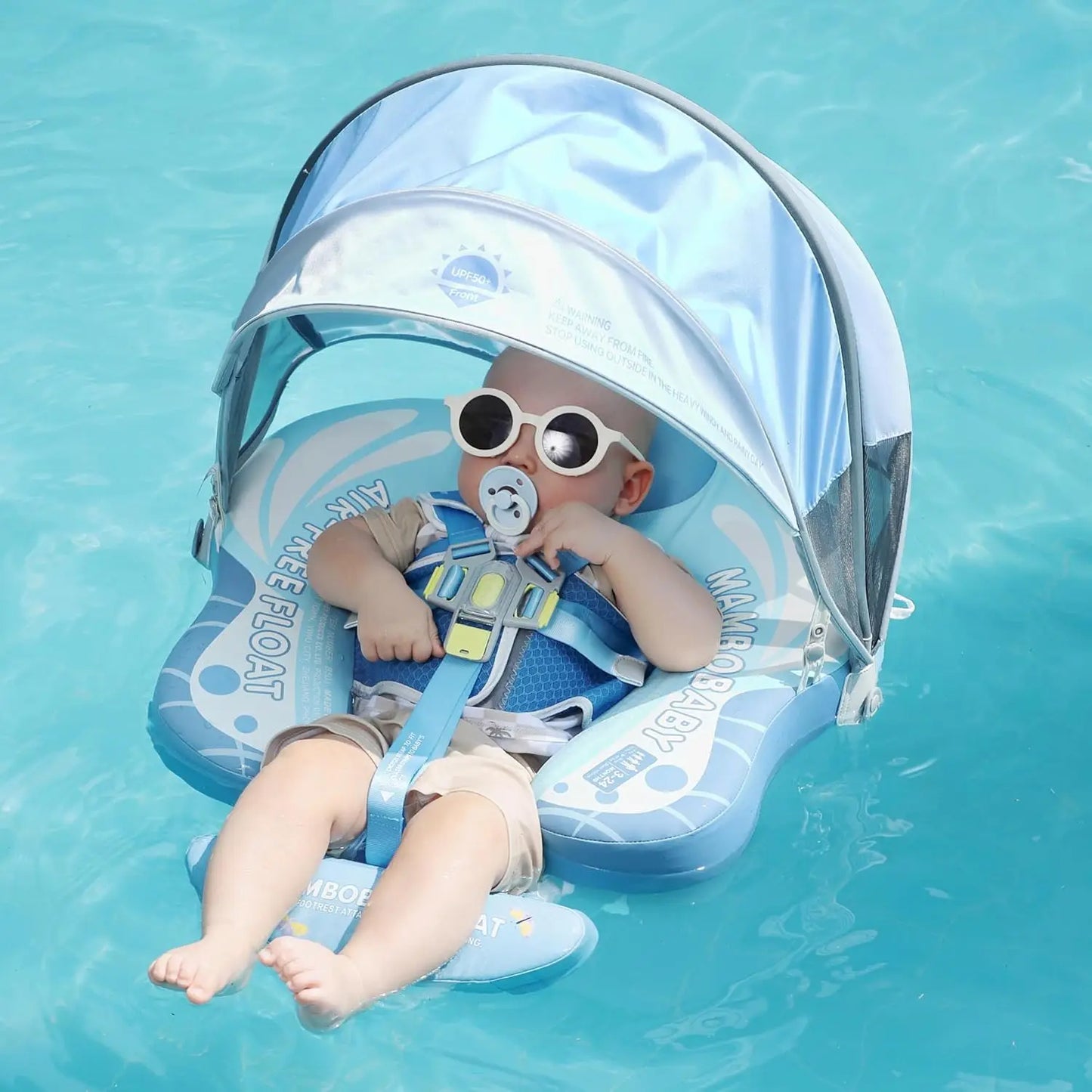 HECCEI Float Add Tail Newest Mambobaby Swim Float with Canopy Solid Pool Infant Swim Trainer Swimming Lying Waist 3-24 Months
