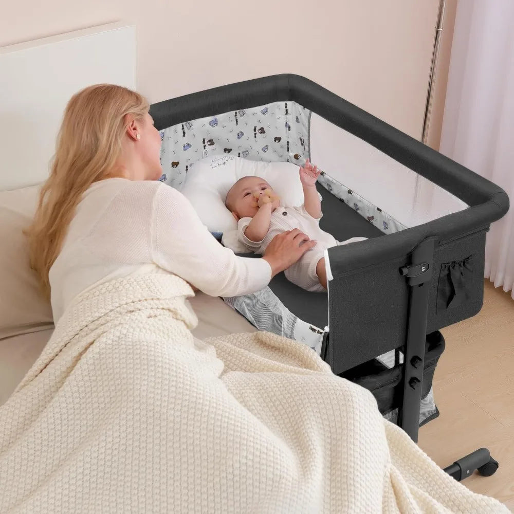 Baby Bassinet, Baby Basinet Bedside Sleeper, Easy to Fold Portable Crib Side Bassinet 2025new Style Girl/boy bassinets (Dark Gra