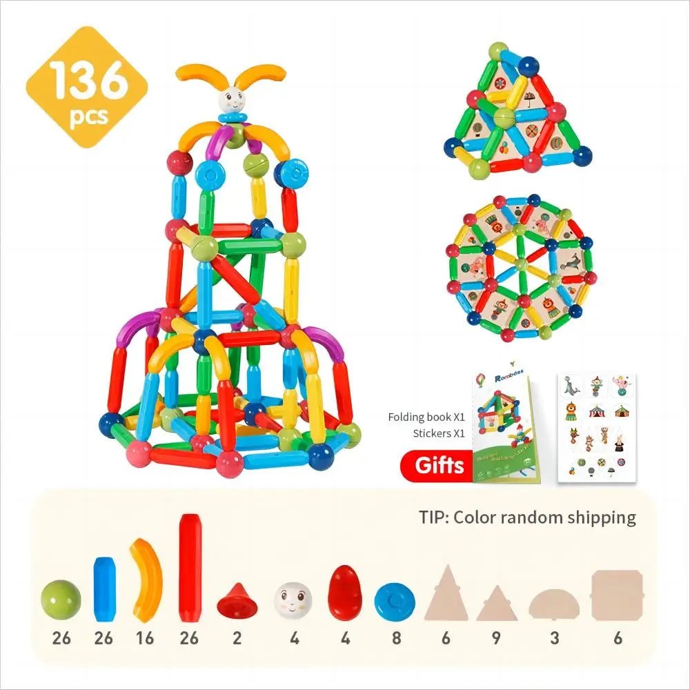 Romboss 10/26/48/78/101/136pcs Magnetic Constructor Blocks Set Magnet Rods Montessori Educational Building Toys Kids Xmas Gifts