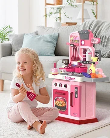 Kids Kitchen Playset ，Kitchen Set for Toddlers 1-3 3-5, Cooking Stove, Play Sink and Kitchen Accessories, Toy Kitchen (Pink)