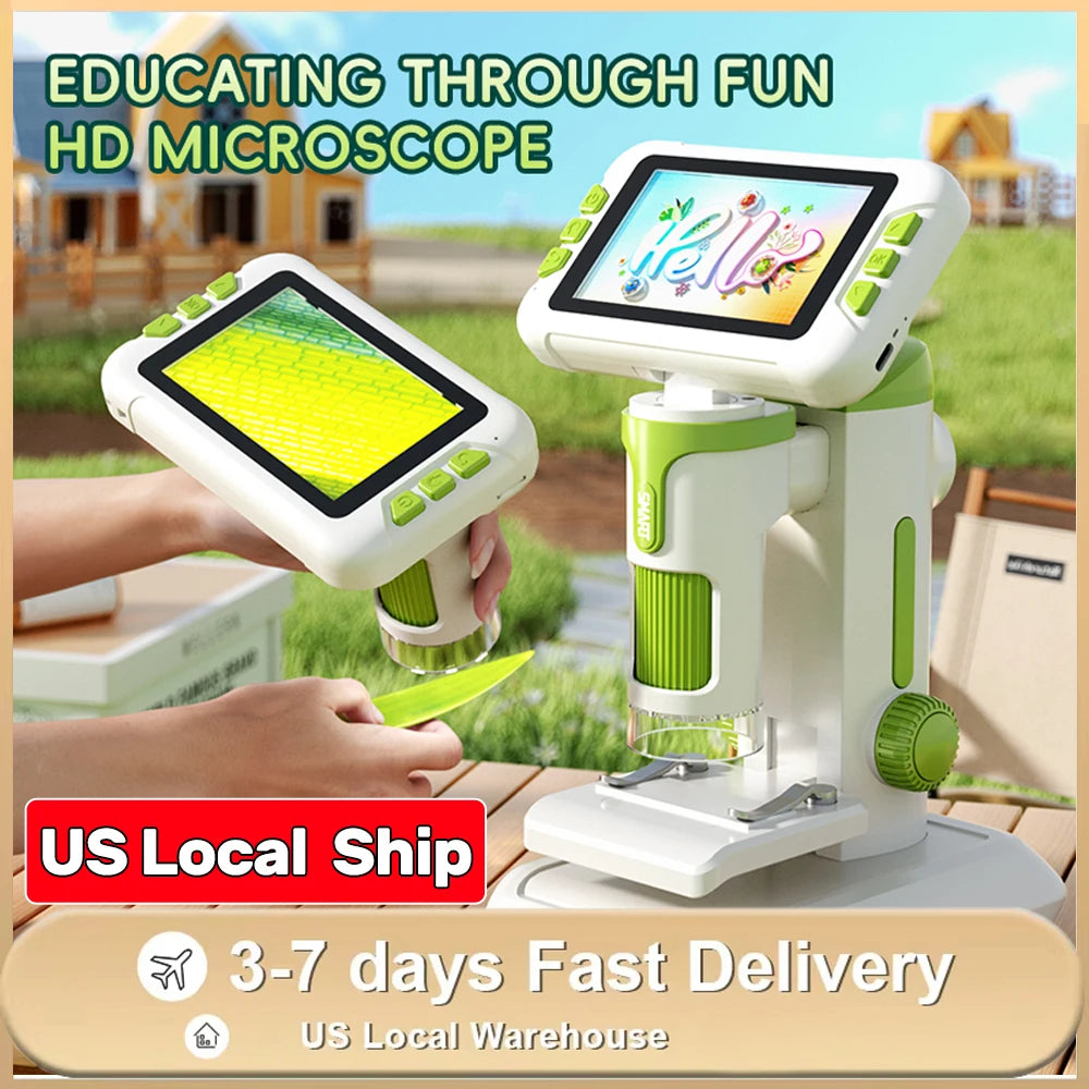 US Local Ship Mini Handheld Children Microscope 1600x with 3.97 Inch Screen Camera Scientific Instruments Kids Birthday Gift