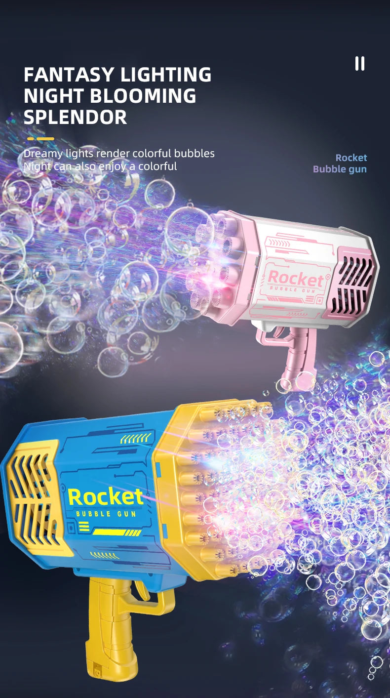 Bubble Gun Kids Toys Rocket 69 Holes Soap Bubbles Machine Gun Shape Automatic Blower With Light Pomperos Outdoor Toy Gifts Party