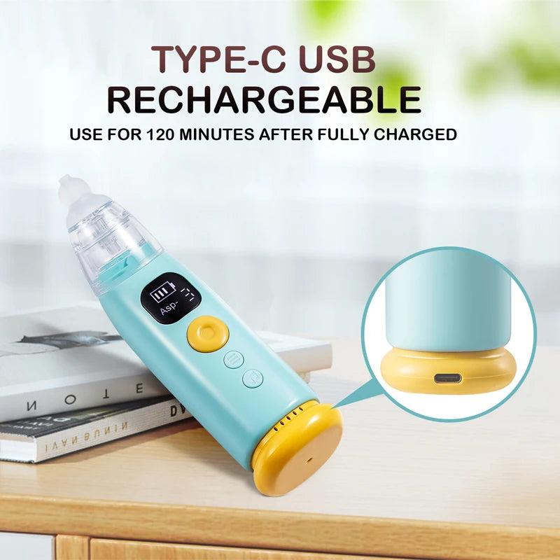 Electric Baby Nose Vacuum Cleaner Adjustable Infant Nasal Aspirator Rechargeable with 3 Silicone Nozzles for Newborns Toddlers