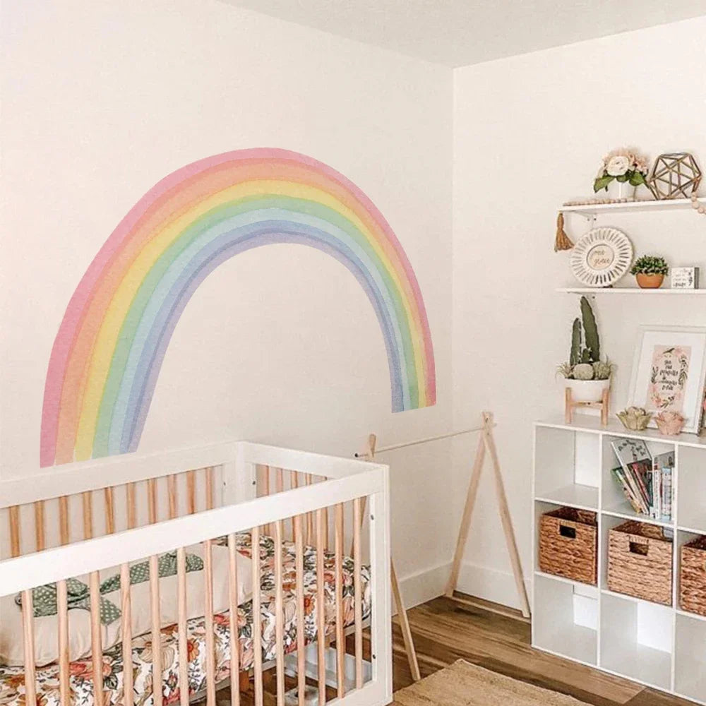 Large Rainbow Pastel Wall stickers Mural Nursery Kids Room Wall Decals Baby Shower Playroom Decorations Baby Boy Girl Gift Tiles