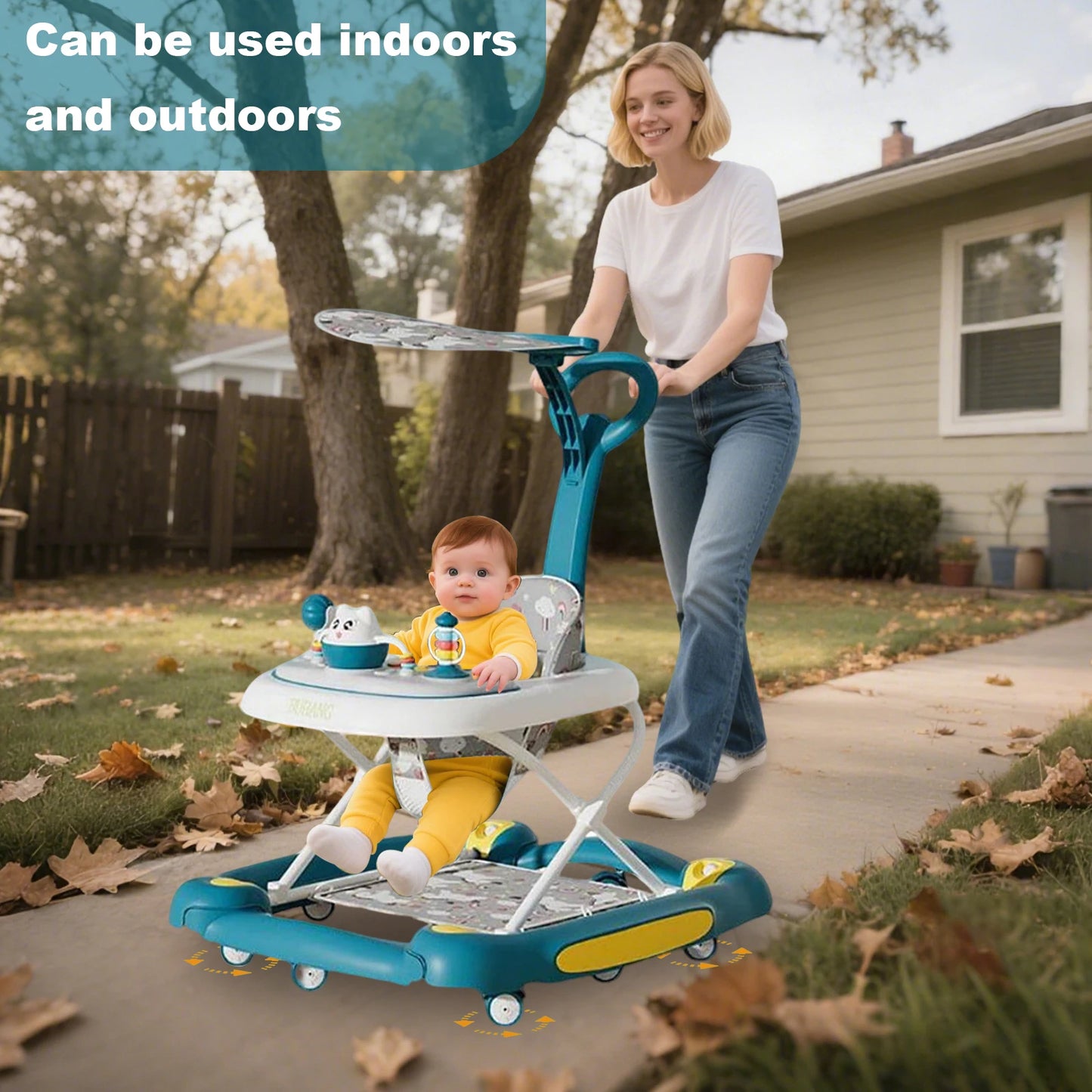 4 in 1 Folding Baby Walker Activity Walker With Music Toys Adjustable Height & Speed Safety Bumper Infant Walker Anti-Rollover