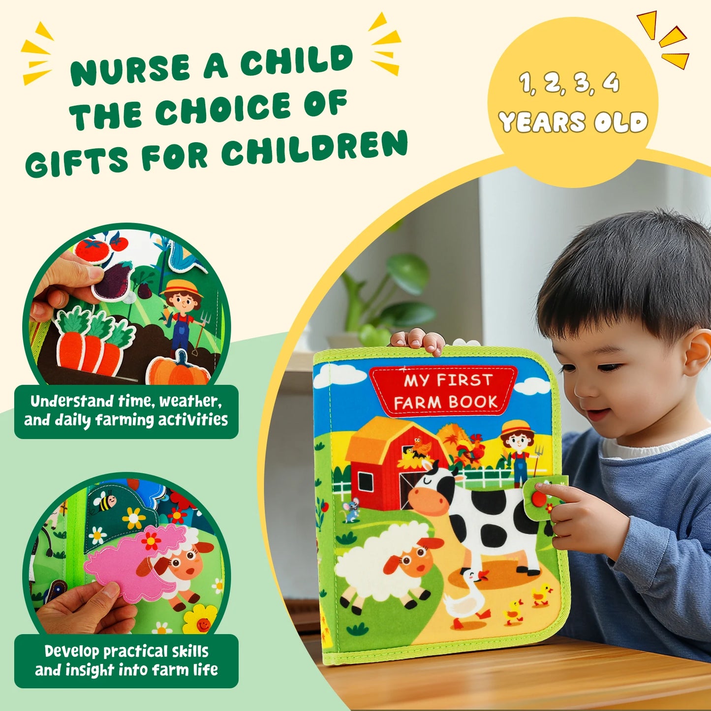 Toddlers Montessori Toys Busy Board Farm Animal Scene Storytelling Activity Toy Quiet Book Felt Activity Educational Sensory Toy