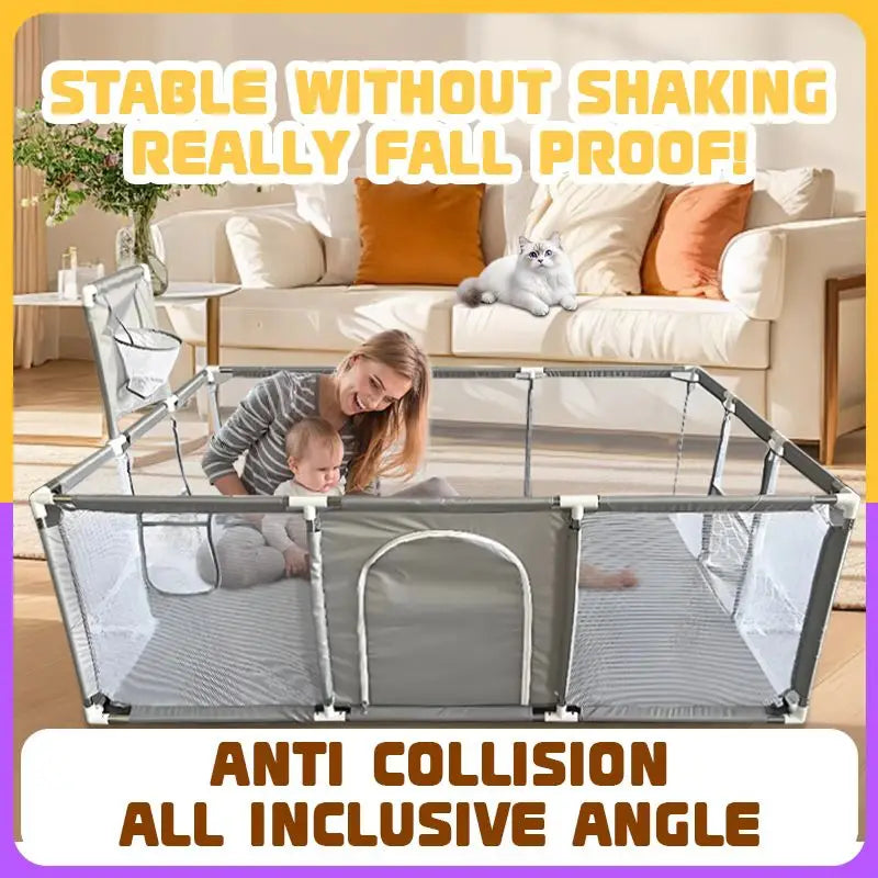 IMBABY Playpen for 0-6Y Large Safety Play Yard Indoor/Outdoor Kids Play Area with Pull tab Playground Dry Ball Pool