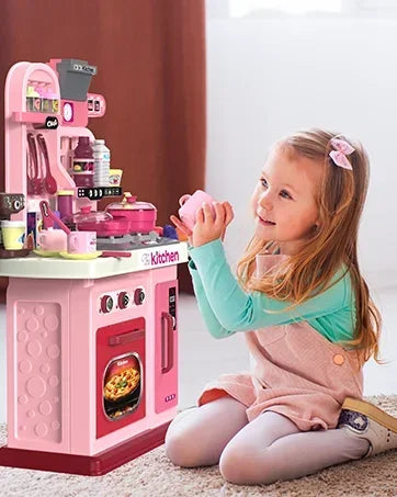 Kids Kitchen Playset ，Kitchen Set for Toddlers 1-3 3-5, Cooking Stove, Play Sink and Kitchen Accessories, Toy Kitchen (Pink)