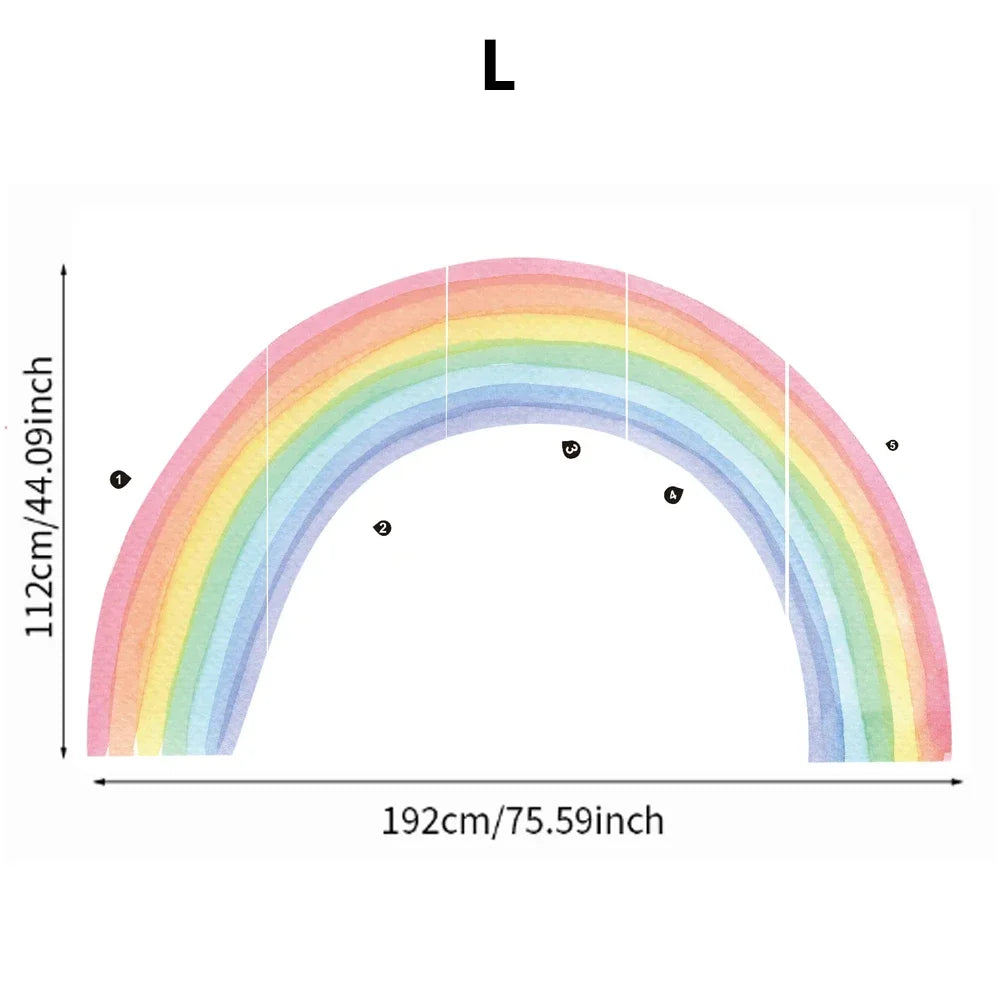 Large Rainbow Pastel Wall stickers Mural Nursery Kids Room Wall Decals Baby Shower Playroom Decorations Baby Boy Girl Gift Tiles