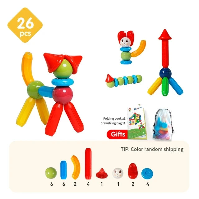Romboss 10/26/48/78/101/136pcs Magnetic Constructor Blocks Set Magnet Rods Montessori Educational Building Toys Kids Xmas Gifts