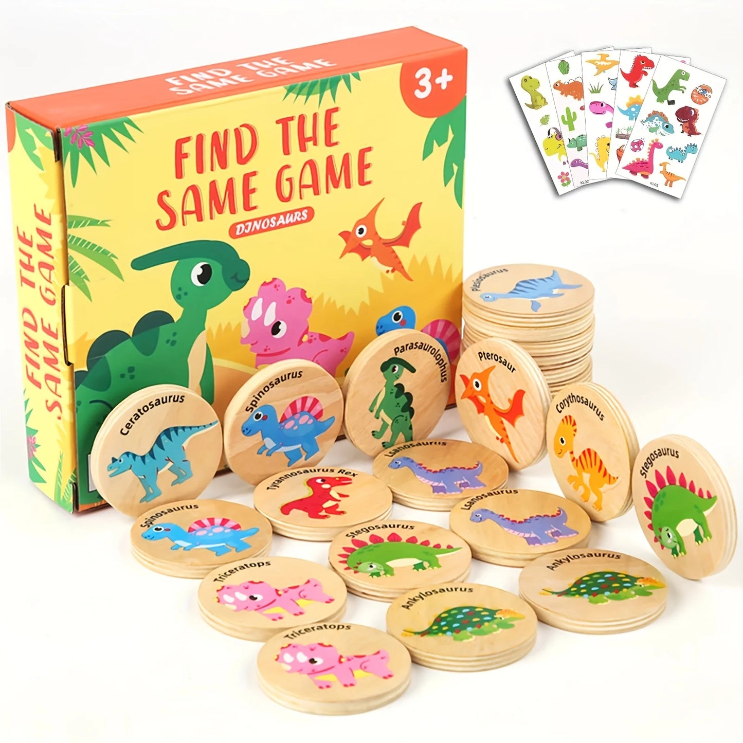 Dinosaur wooden memory matching game, color recognition observation educational toy teaching aid, suitable for children's birthd